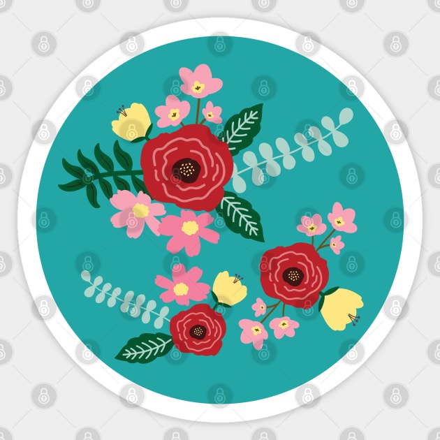 Aromatic rose floral garden - teal Sticker by Zesty Notion